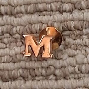gold tone letter m initial tie tack lapel pin with clutch back mens jewelry gift